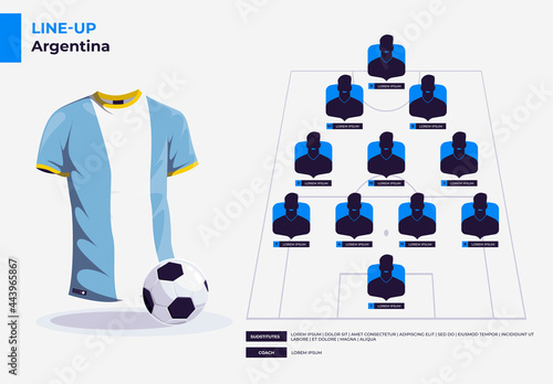 Vector illustration of the presentation template for the starting line-up of the Argentina national football team