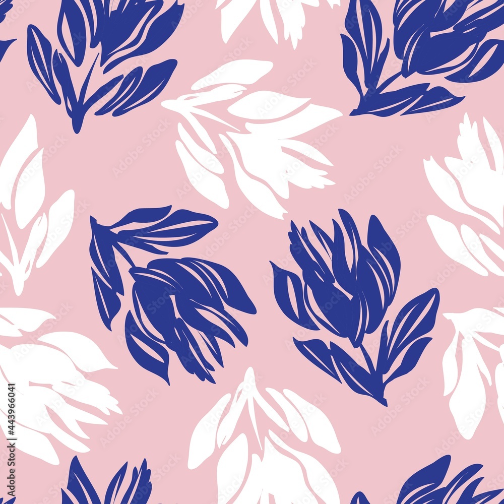 Pink Navy Floral Seamless Pattern Background Pink Navy Floral Seamless Pattern Background