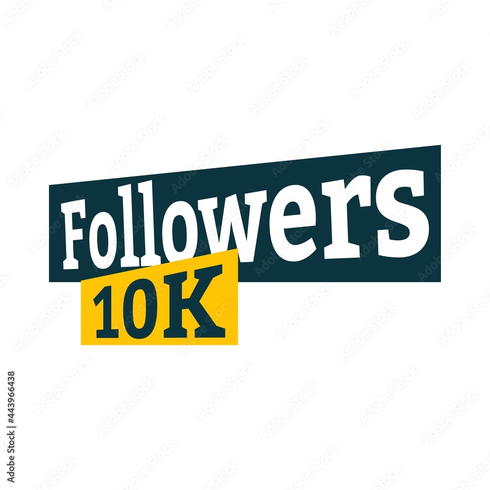 10K follower celebration badge collection. Thanksgiving for 10K followers vector illustration. Black and yellow color 10K follower badge celebration with love shape.