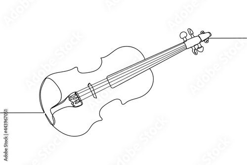 Continuous one line of violin in silhouette on a white background. Linear stylized.Minimalist.