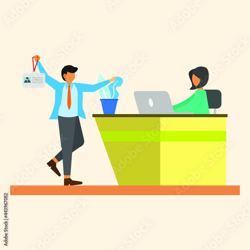 a company visitor holding an id card, flat illustration vector graphic