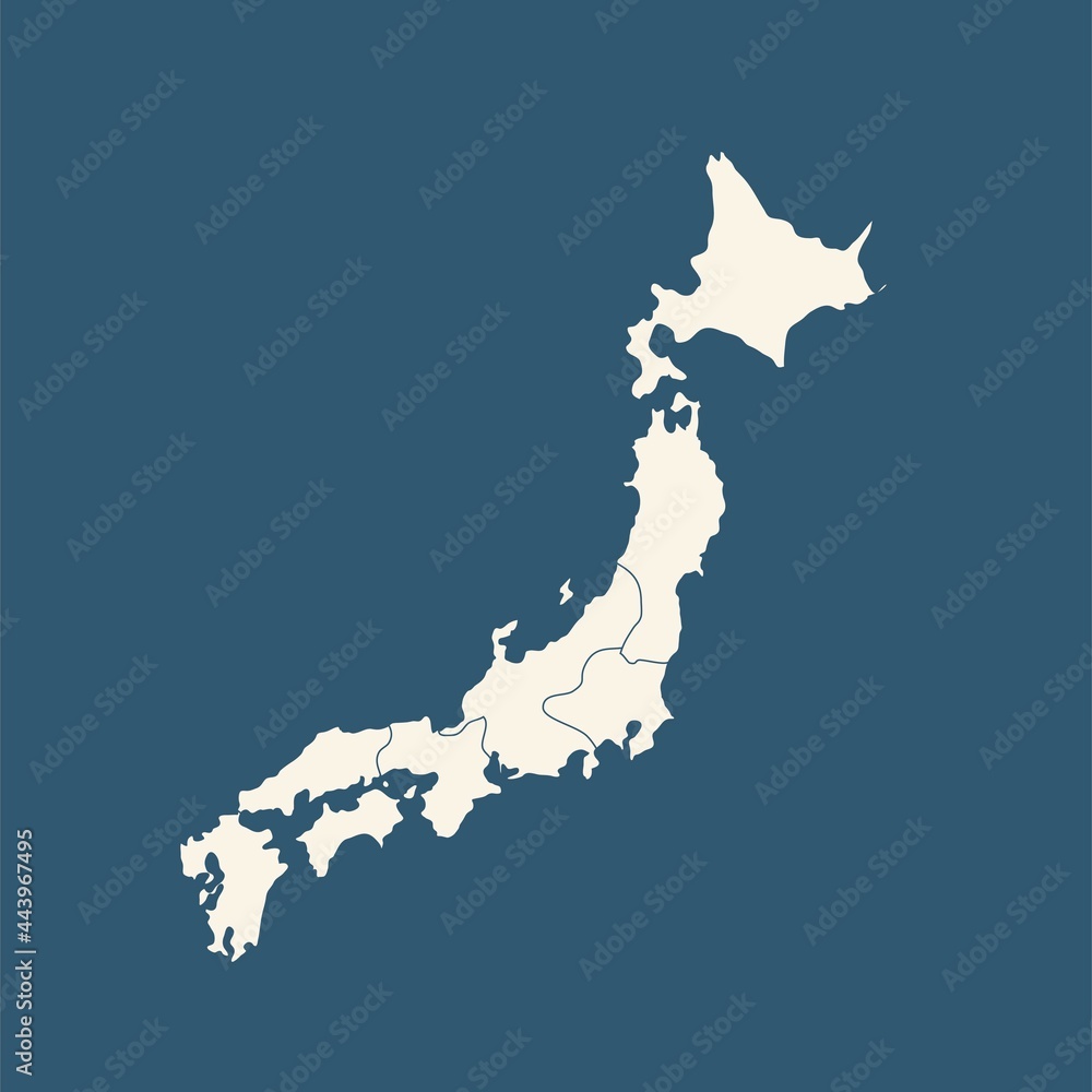 Map of Japan in high detail resolution isolated on blue. Mesh lines and points form map of Japan.