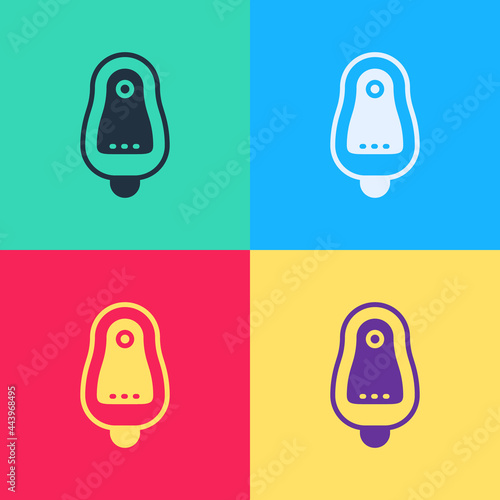 Pop art Toilet urinal or pissoir icon isolated on color background. Urinal in male toilet. Washroom, lavatory, WC. Vector