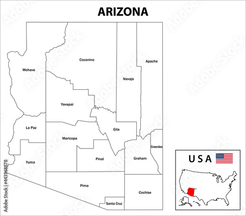Arizona map. District map of Arizona in white color.