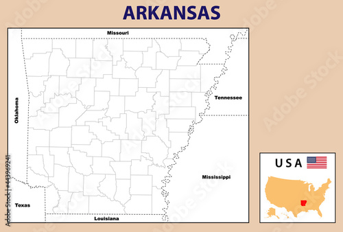 Political map of Arkansas in Outline.