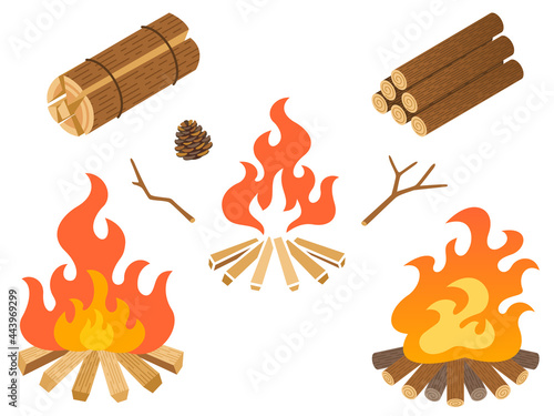 焚き火のイラストセット