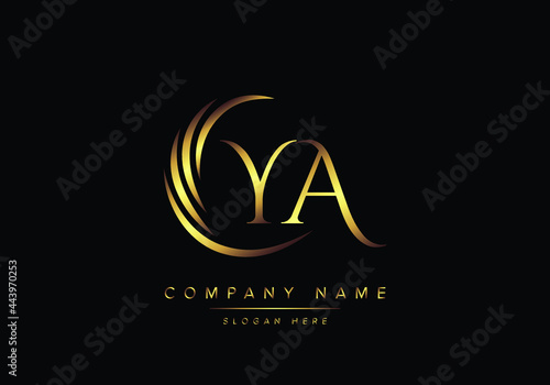 alphabet letters YA monogram logo, gold color elegant classical