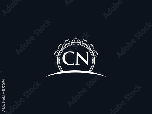 Luxury CN Letter, initial Black cn Logo Icon Vector For Hotel Heraldic Jewelry Fashion Royalty With Brand Identity and Print Template Image