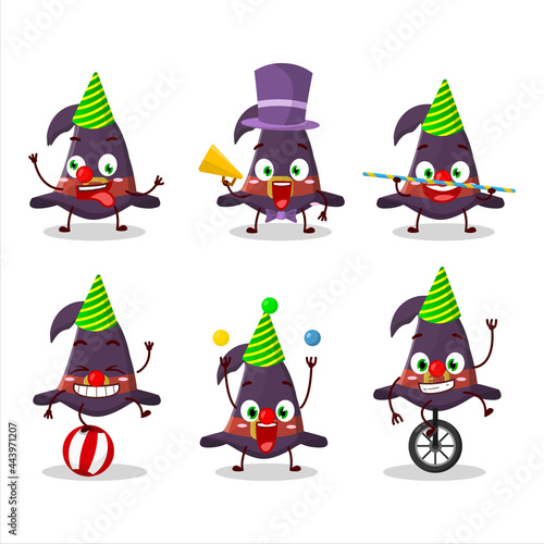 Cartoon character of witch hat with various circus shows