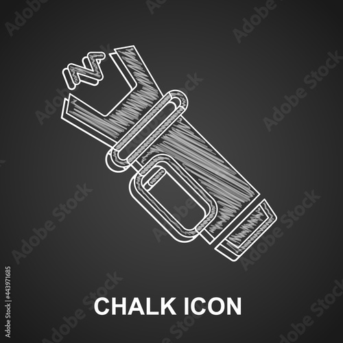 Chalk Police electric shocker icon isolated on black background. Shocker for protection. Taser is an electric weapon. Vector