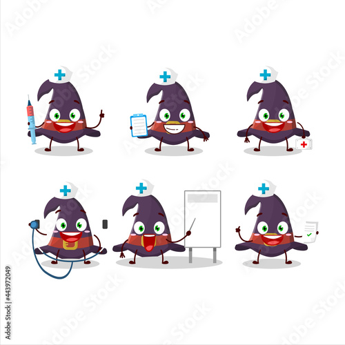 Doctor profession emoticon with witch hat cartoon character