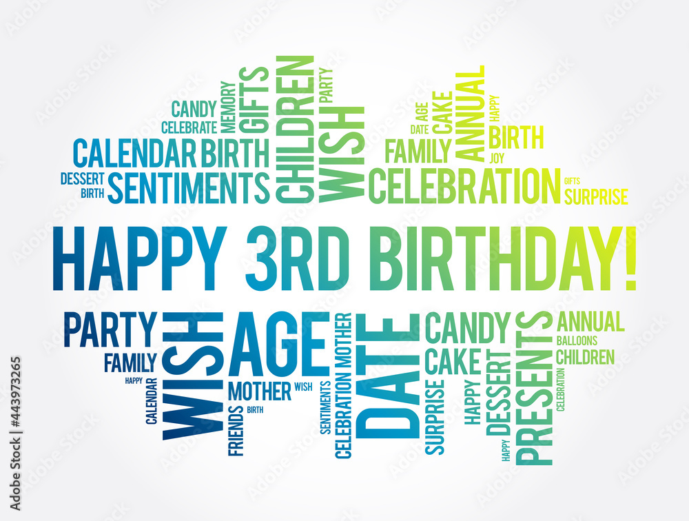 Happy 3rd birthday word cloud, holiday concept background Happy 3rd birthday word cloud, holiday concept background