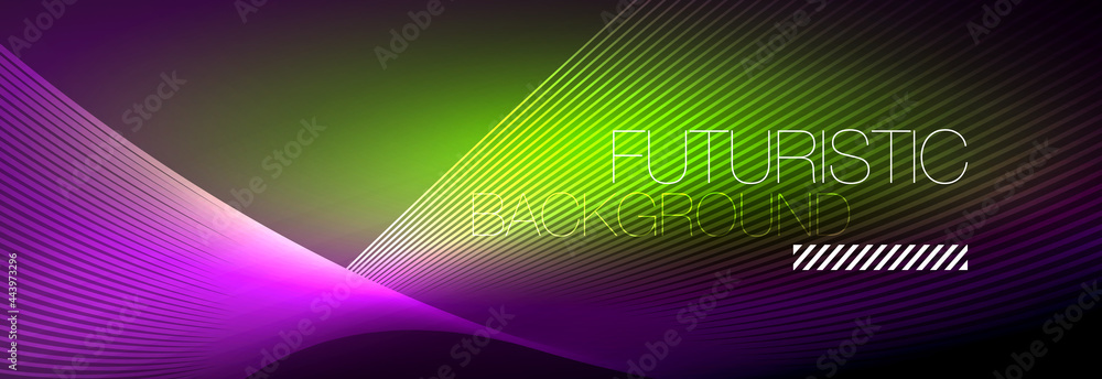 Abstract neon glowing light in the dark with waves. Shiny magic energy and motion concept, vector abstract wallpaper background