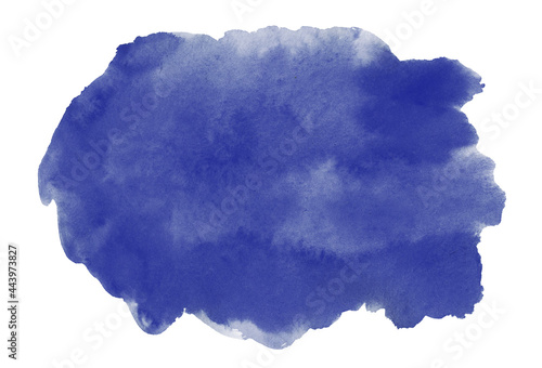 Dark blue watercolor background, texture, template. Aquarelle blue stain paper texture.
