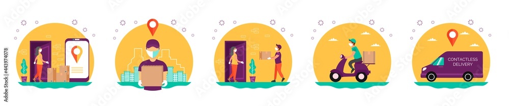 Safe delivery service. Set of circle icons food online order. Vector illustrations for your business. Safe delivery service. Set of circle icons food online order. Vector illustrations for your business.