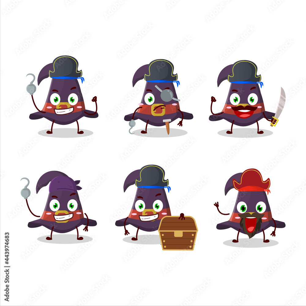 Cartoon character of witch hat with various pirates emoticons Cartoon character of witch hat with various pirates emoticons