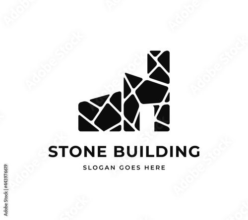 Stone building old vintage rustic house icon logo design. Simple home stone wall logo design