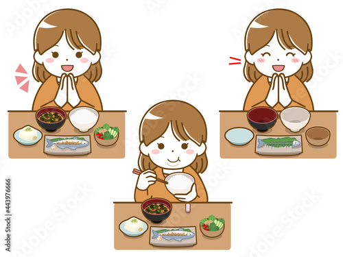 食事をしている太った若い女性