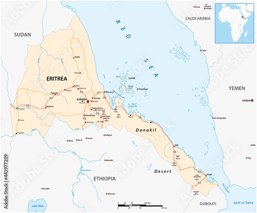 vector road map of the East African state of Eritrea