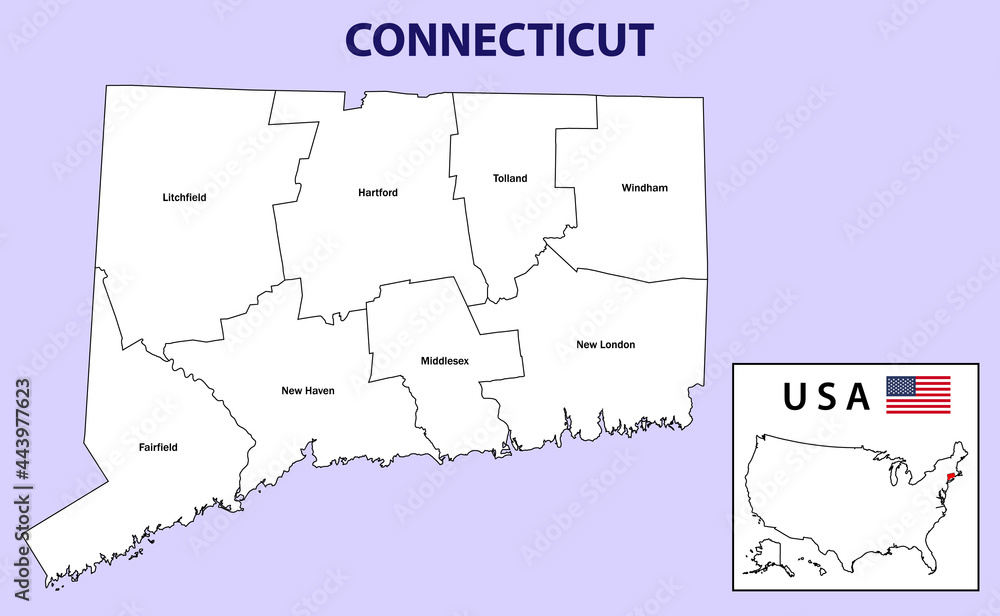District map of Connecticut in White color.