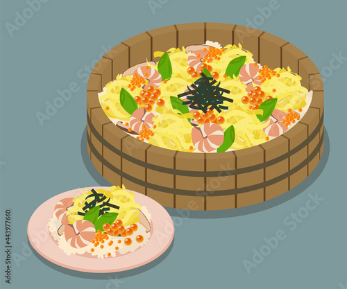 桶に入ったちらし寿司のベクターイラスト素材
