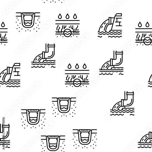 Drainage Water System Vector Seamless Pattern Thin Line Illustration