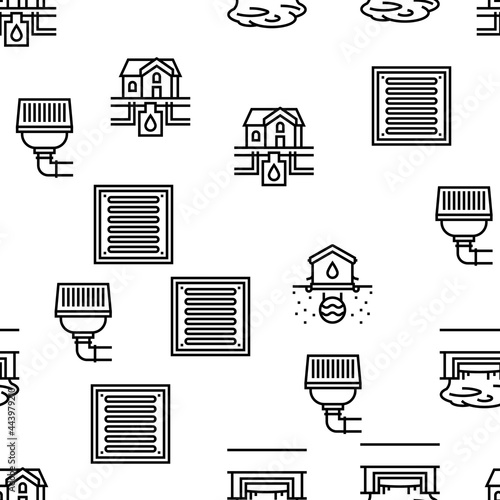 Drainage Water System Vector Seamless Pattern Thin Line Illustration
