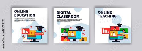 Online education. Digital classroom. Online teaching. Modern vector illustration concept for social media post, postcard, card, poster, website and mobile development