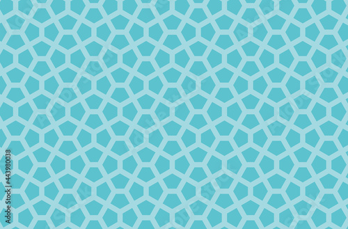 vector cairo pentagonal tile pattern with pale mint line on light blue green background