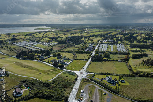 Aerial view over Irish landscape and crossroad at Donabate  Dublin County.