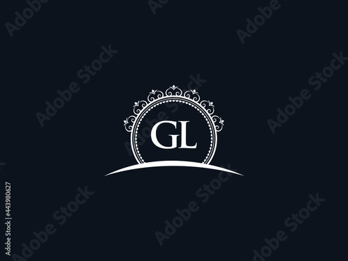 Luxury GL Letter, initial Black gl Logo Icon Vector For Hotel Heraldic Jewelry Fashion Royalty With Brand Identity and Print Template Image