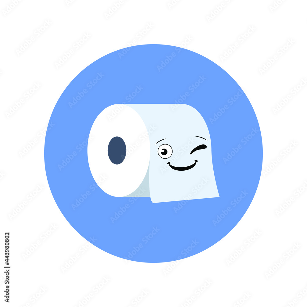 Vector toilet paper with funny face icon, blue circle and paper isolated on white background, icon template.
Vector toilet paper with funny face icon, blue circle and paper isolated on white background, icon template.