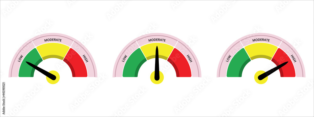 scale level measurement monitor display. low moderate high level meter