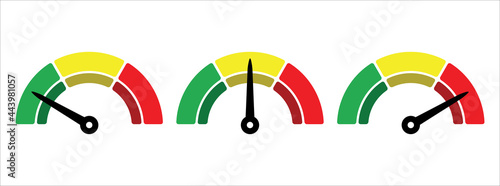 scale level measurement monitor display. simple level meter. three level step meter measure. vector illustration graphic design set template. photo