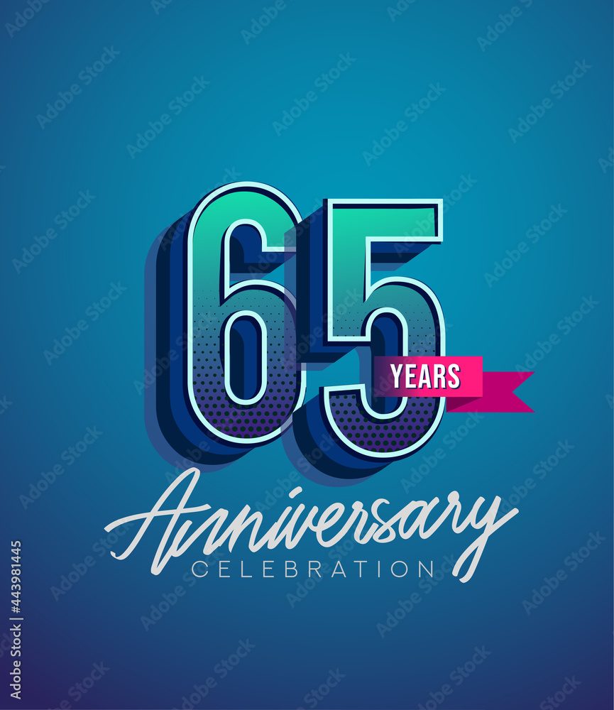 65th Anniversary Logo Design With Ribbon, Elegant Anniversary Logo With