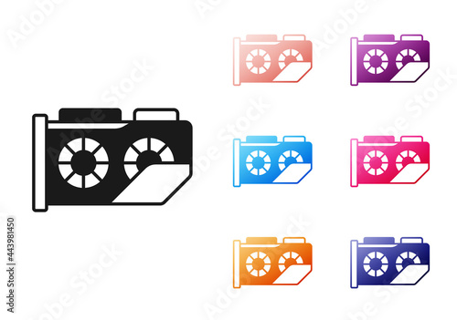 Black Video graphic card icon isolated on white background. Set icons colorful. Vector