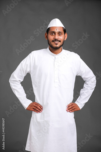 Young indian man (pilgrim) in traditional wear. photo