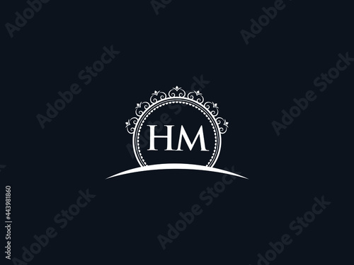Luxury HM Letter, initial Black hm Logo Icon Vector For Hotel Heraldic Jewelry Fashion Royalty With Brand Identity and Print Template Image