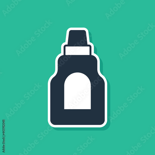 Blue Plastic bottle for laundry detergent, bleach, dishwashing liquid or another cleaning agent icon isolated on green background. Vector