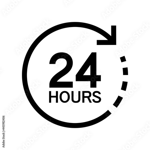 Twenty four hour with arrow loop icon, 24 hours cyclic sign, Opened order execution or delivery, All day business and service, Vector illustration