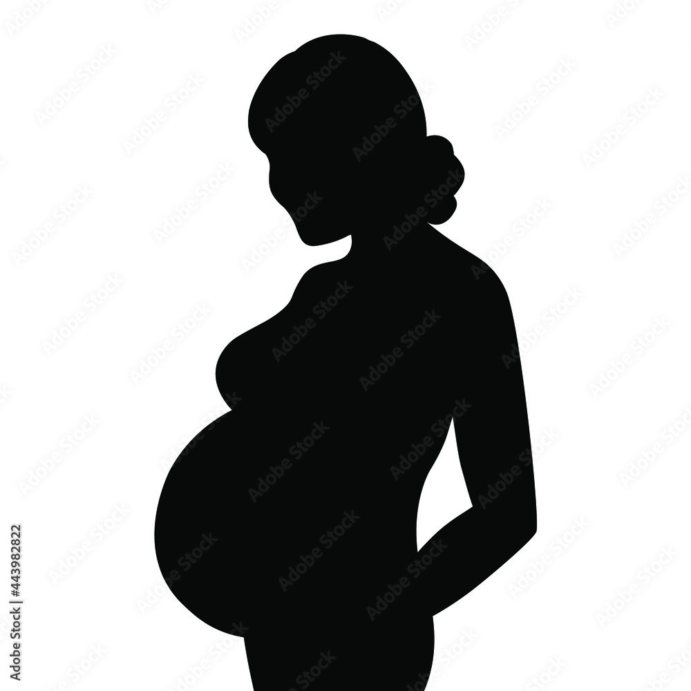 black silhouette of a pregnant woman on a white background, vector