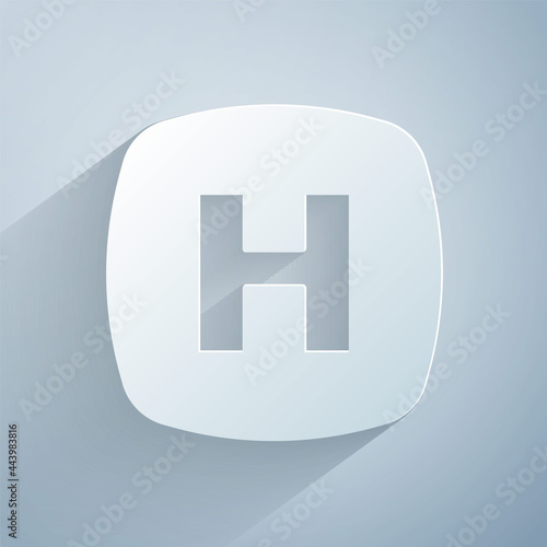 Paper cut Hospital signboard icon isolated on grey background. Paper art style. Vector