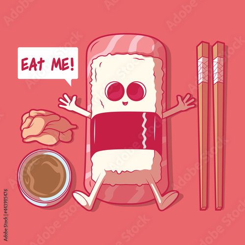 Funny Sushi Character vector illustration. Food, brand, funny design concept.