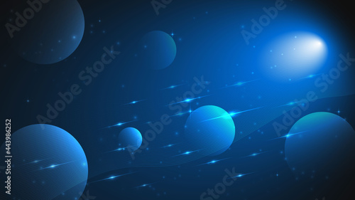 Abstract design concept of blue waves with bubble planet