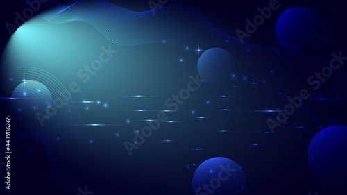 Abstract design concept of blue waves with bubble planet
