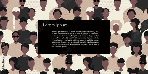 Stop racism and stronger together concept. BLM, Black lives matter,  African Americans and white people against racism. Vector Template with copy space for invitation, cards or banner and  poster, 