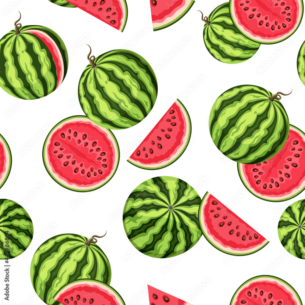Vector seamless pattern with watermelons on a white background. Vector seamless pattern with watermelons on a white background.