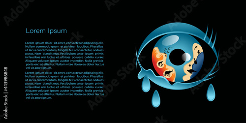 Wild animals lover community logotype. Save planet and animals,  stop ecological disaster logo, eye with tears Vector Template with copy space for invitation, cards or banner and  poster, Landing Page