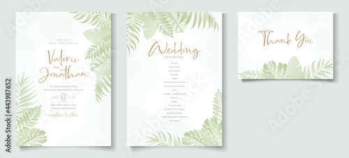 Wedding invitation template with tropical leaf design