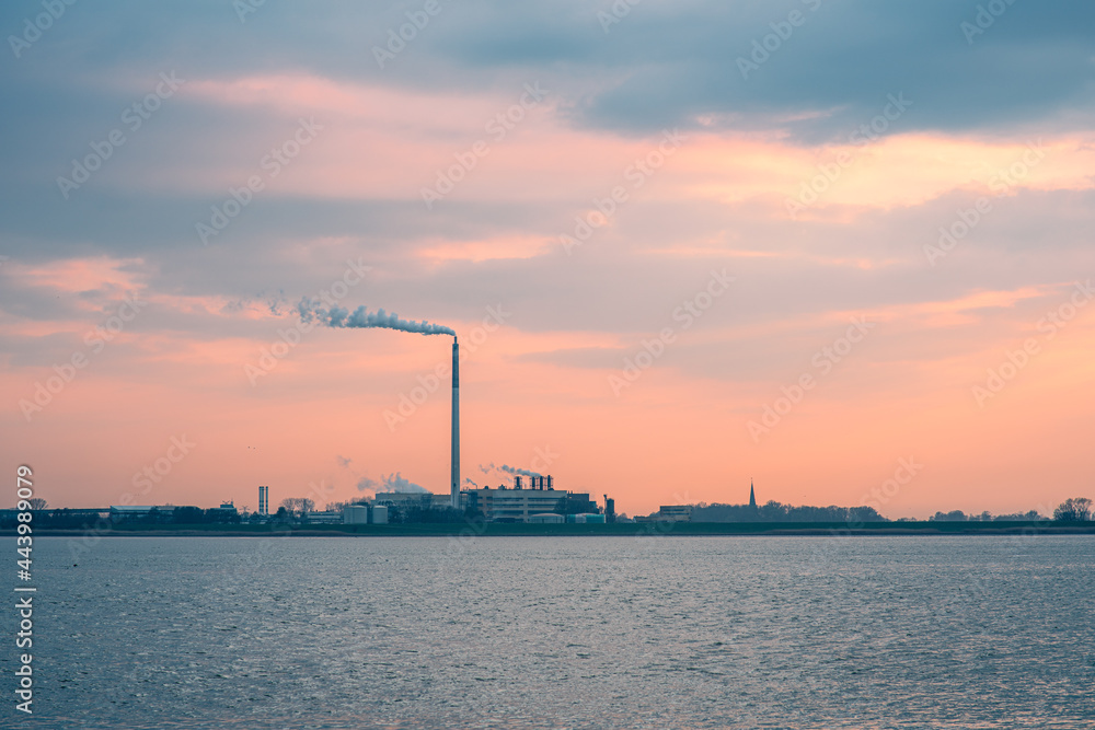 sunset of Bremerhaven industry on horizon sunset of Bremerhaven industry on horizon